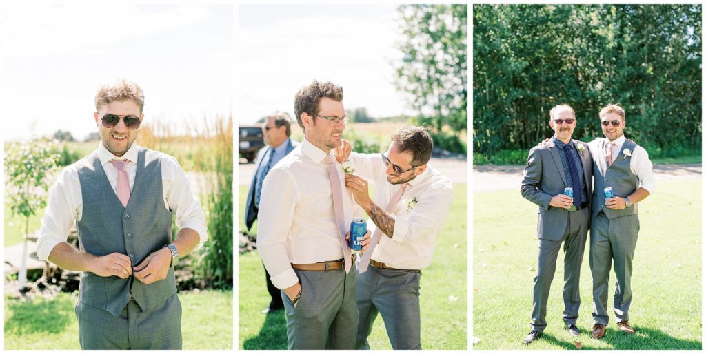 Groomsmen getting ready outdoors at Pine and Pond wedding