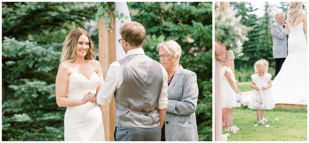 Wedding ceremony at Pine and Pond Alberta Canada