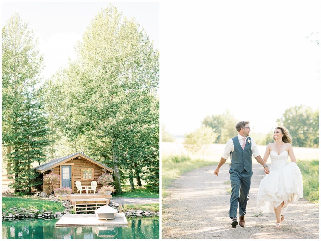 Outdoor cabin and lake at Pine and Pond wedding venue